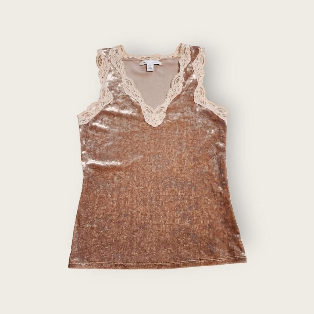 Vintage Y2k Banana Republic gold velour lace trim v-neck sleeveless tank top